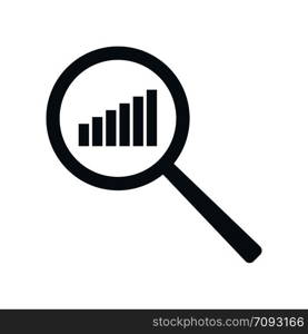 Chart icon. Increase schedule in magnifier. Analysis and statistics data symbol. Vector illustration isolated on white background.