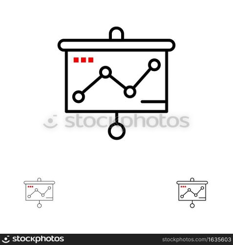 Chart, Presentation, Graph, Projector Bold and thin black line icon set