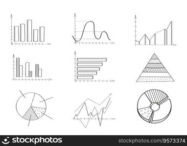 Chart, pyramid graph set vector in doodle style. Approximation, statistics, financial chart. Business, statistic graph, diagram, sector icon illustration. Growth, fall diagrams, infographic.. Chart, pyramid graph set vector in doodle style. Approximation, statistics, financial chart.