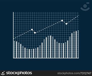 Chart with dots and lines poster and diagram with important information visualisation in form of chart vector illustration isolated on blue background. Chart with Dots Lines Poster Vector Illustration