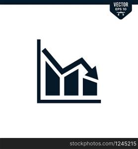 Chart with down arrow icon collection in glyph style, solid color vector