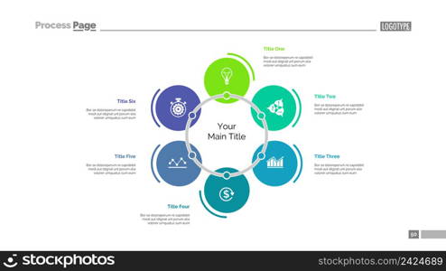 Chart with six options slide template. Business data. Graph, diagram, design. Creative concept for infographic, project. Can be used for topics like structure, brainstorming, goals