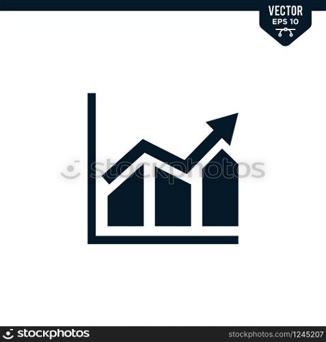 Chart with up arrow icon collection in glyph style, solid color vector