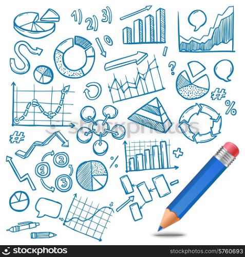 Charts and diagrams business and financial sketch with pencil vector illustration