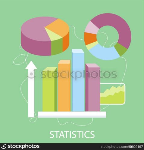 Charts graphs and parameters. Statistic business concept of analytics. Concept in flat design style. Can be used for web banners, marketing and promotional materials, presentation templates