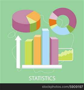 Charts graphs and parameters. Statistic business concept of analytics. Concept in flat design style. Can be used for web banners, marketing and promotional materials, presentation templates