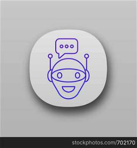 Chat bot app icon. UI/UX user interface. Robot. Virtual assistant. Artificial intelligence. Web or mobile application. Vector isolated illustration. Chat bot app icon