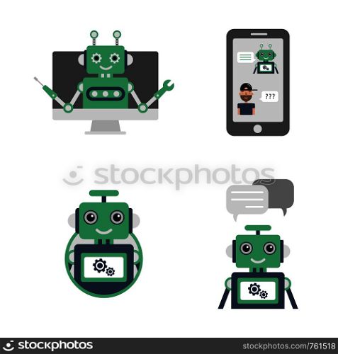 Chat bot concept. Cartoon style. Vector illustration.