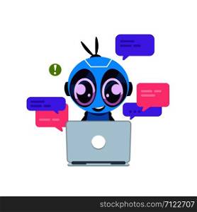 Chat bot. Cute cartoon robot with artificial intelligence, personal assistant and virtual support service concept. Vector illustration customer help center. Chat bot. Cute cartoon robot with artificial intelligence, personal assistant and virtual support service concept. Vector customer help