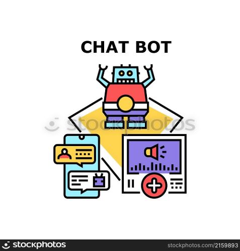 Chat bot robot. Chatbot service. Ai talk. Mobile phone. Digital online. Virtual business. Web support vector concept color illustration. Chat bot icon vector illustration
