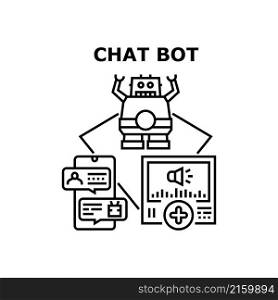 Chat bot robot. Chatbot service. Ai talk. Mobile phone. Digital online. Virtual business. Web support vector concept black illustration. Chat bot icon vector illustration