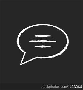 Chat bubble chalk white icon on black background. Empty speech cloud. Blank dialogue balloon with text space. Comment box with copyspace. Isolated vector chalkboard illustration. Chat bubble chalk white icon on black background