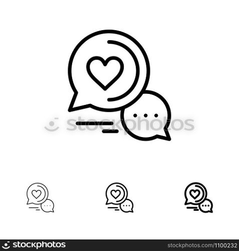 Chat Bubble, Message, Sms, Romantic Chat, Couple Chat Bold and thin black line icon set