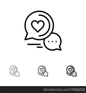 Chat Bubble, Message, Sms, Romantic Chat, Couple Chat Bold and thin black line icon set