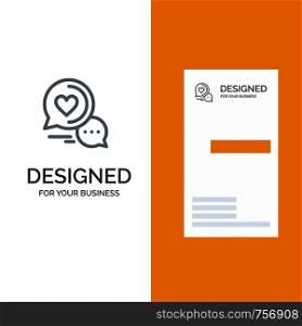 Chat Bubble, Message, Sms, Romantic Chat, Couple Chat Grey Logo Design and Business Card Template