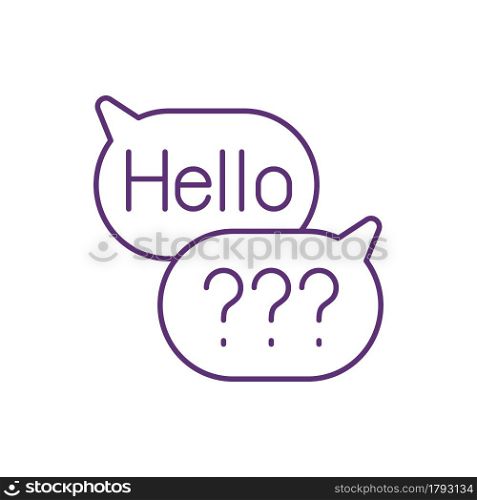 Chat bubble RGB color icon. Foreign culture or language barriers. Written and verbal communication. Interpersonal conversation. Isolated vector illustration. Simple filled line drawing. Chat bubble RGB color icon