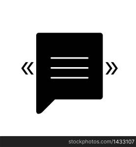 Chat bubble with angle quotes black glyph icon. Empty square box for direct speech. Blank dialogue balloon with quotation marks. Silhouette symbol on white space. Vector isolated illustration. Chat bubble with angle quotes black glyph icon