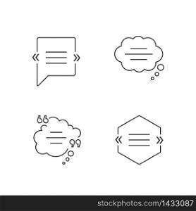 Chat bubble with quotation marks pixel perfect linear icons set. Empty dream clouds. Customizable thin line contour symbols. Isolated vector outline illustrations. Editable stroke. Chat bubble with quotation marks pixel perfect linear icons set