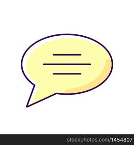 Chat bubble yellow RGB color icon. Empty speech cloud. Blank dialogue balloon with text space. Comment box with copyspace. Isolated vector illustration. Chat bubble yellow RGB color icon