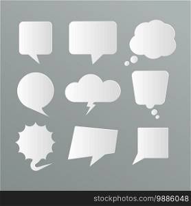 Chat bubbles in paper style icon. Communication cloud messages abstract shape set vector illustration cloud bubbles