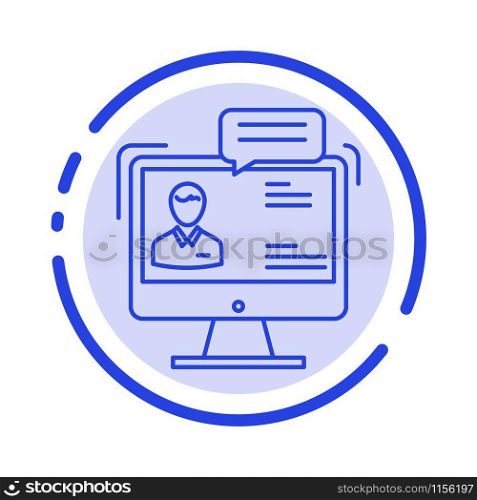 Chat, Business, Consulting, Dialog, Meeting, Online Blue Dotted Line Line Icon