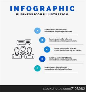 Chat, Business, Consulting, Dialog, Meeting, Online Line icon with 5 steps presentation infographics Background