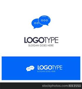 Chat, Chatting, Conversation, Dialogue Blue Solid Logo with place for tagline