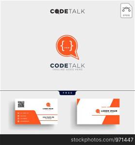 chat coding programmer logo template vector illustration and business card. chat coding programmer logo template and business card