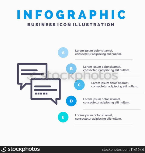 Chat, Comment, Message, Education Blue Infographics Template 5 Steps. Vector Line Icon template