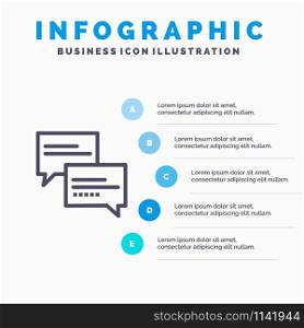 Chat, Comment, Message, Education Blue Infographics Template 5 Steps. Vector Line Icon template