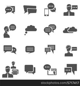 Chat communication conversation icons black set with people talking isolated vector illustration