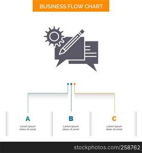 chat, communication, discussion, setting, message Business Flow Chart Design with 3 Steps. Glyph Icon For Presentation Background Template Place for text.