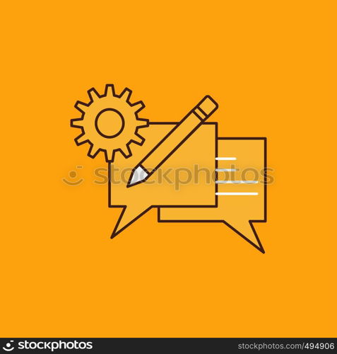 chat, communication, discussion, setting, message Flat Line Filled Icon. Beautiful Logo button over yellow background for UI and UX, website or mobile application. Vector EPS10 Abstract Template background