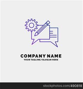 chat, communication, discussion, setting, message Purple Business Logo Template. Place for Tagline. Vector EPS10 Abstract Template background