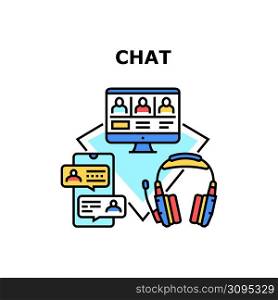 Chat Communication Vector Icon Concept. Chat Communication With Colleagues And Friend Computer Software And Smartphone Application, Online Connection And Call Conversation Color Illustration. Chat Communication Vector Concept Illustration