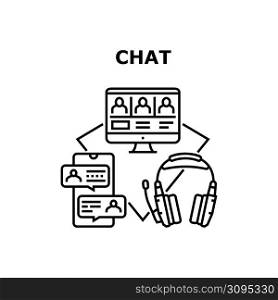Chat Communication Vector Icon Concept. Chat Communication With Colleagues And Friend Computer Software And Smartphone Application, Online Connection And Call Conversation Black Illustration. Chat Communication Vector Concept Illustration