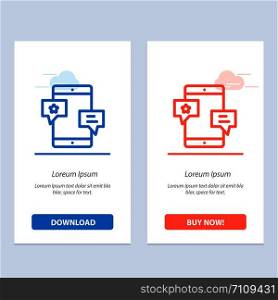 Chat, Community, Media, Network, Promotion Blue and Red Download and Buy Now web Widget Card Template