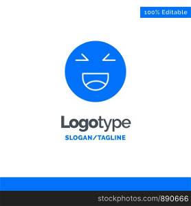 Chat, Emojis, Smile, Happy Blue Solid Logo Template. Place for Tagline