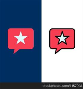 Chat, Favorite, Message, Star Icons. Flat and Line Filled Icon Set Vector Blue Background