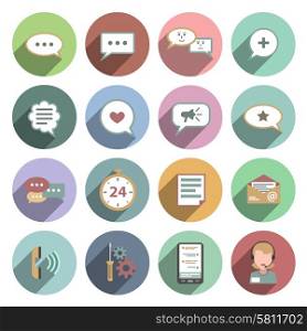 Chat flat shadow icons set with speech bubble conversation symbols isolated vector illustration. Chat Icon Flat Shadow
