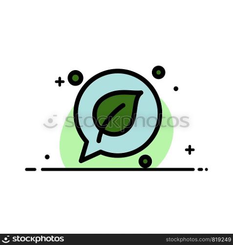 Chat, Green, Leaf, Save Business Flat Line Filled Icon Vector Banner Template