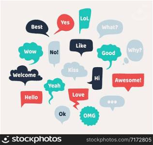 Chat hand drawn speech bubbles. Thinking balloon with rough edges and noisy grunge texture. Vector illustration set isolated chatting comments abstract shape. Chat hand drawn speech bubbles. Thinking balloon with rough edges and noisy grunge texture. Vector isolated chatting comments set