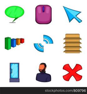 Chat help icons set. Cartoon set of 9 chat help vector icons for web isolated on white background. Chat help icons set, cartoon style