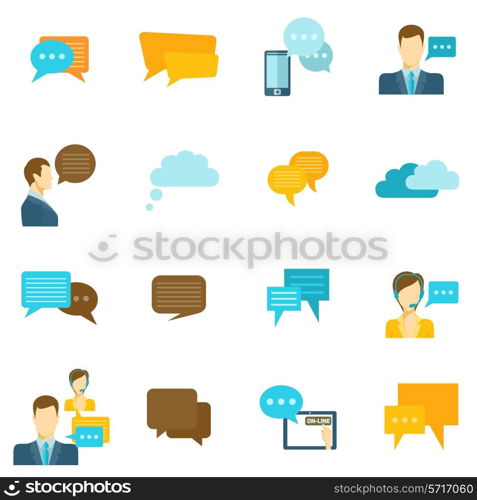 Chat icons flat set with speech bubbles and people speaking isolated vector illustration