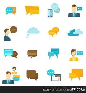 Chat icons flat set with speech bubbles and people speaking isolated vector illustration