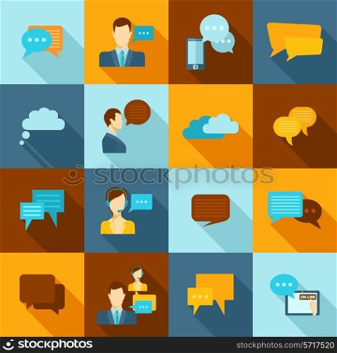 Chat icons flat set with speech bubbles and talking people avatars isolated vector illustration