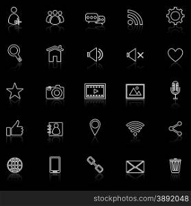Chat line icons with reflect on black, stock vector