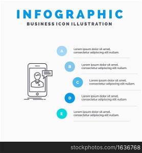 Chat, Live Chat, Meeting, Mobile, Online Conversation Line icon with 5 steps presentation infographics Background