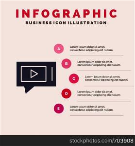 Chat, Live, Video, Service Solid Icon Infographics 5 Steps Presentation Background