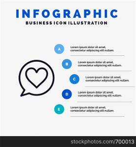 Chat, Love, Heart Blue Infographics Template 5 Steps. Vector Line Icon template